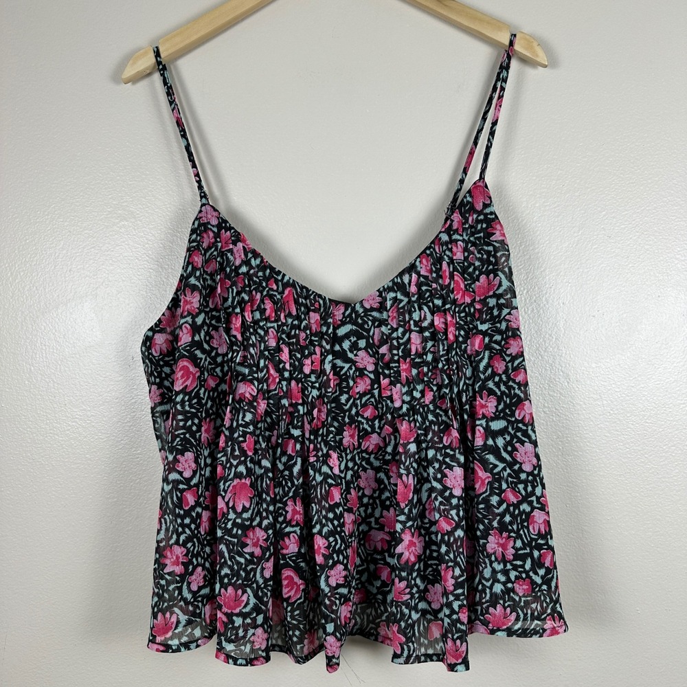 ASTR The Label Women's XL Camisole Black Fuchsia Floral Pleated NEW